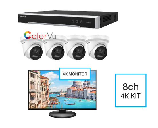 Picture of 8ch NVR KIT inc 4x8MP ColorVu Turrets +4K Monitor