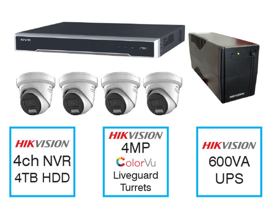 Picture of 4CH CCTV kit + 4MP Acusense Turrets + UPS