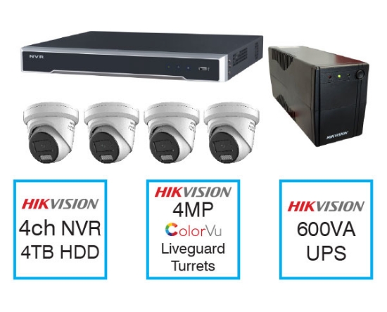 Picture of 4CH CCTV kit + 4MP ColorVu Turrets + UPS