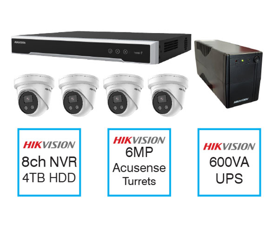 Picture of 8CH CCTV kit + 6MP Acusense Turrets + UPS