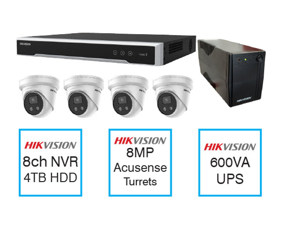 Picture of 8CH CCTV kit + 8MP Acusense Turrets + UPS