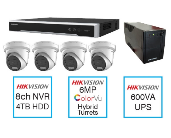 Picture of 8CH CCTV kit + 6MP ColorVu3 Hybrid Turrets + UPS