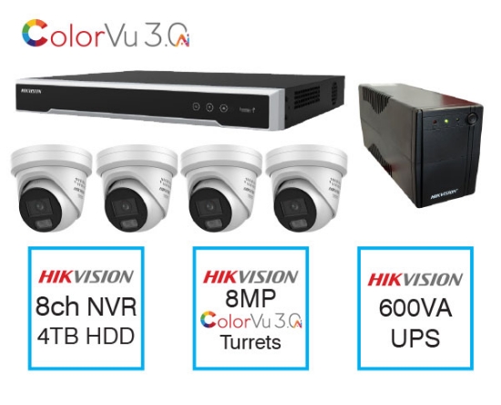 Picture of 8CH CCTV kit + 8MP Colorvu3.0 Turrets + UPS